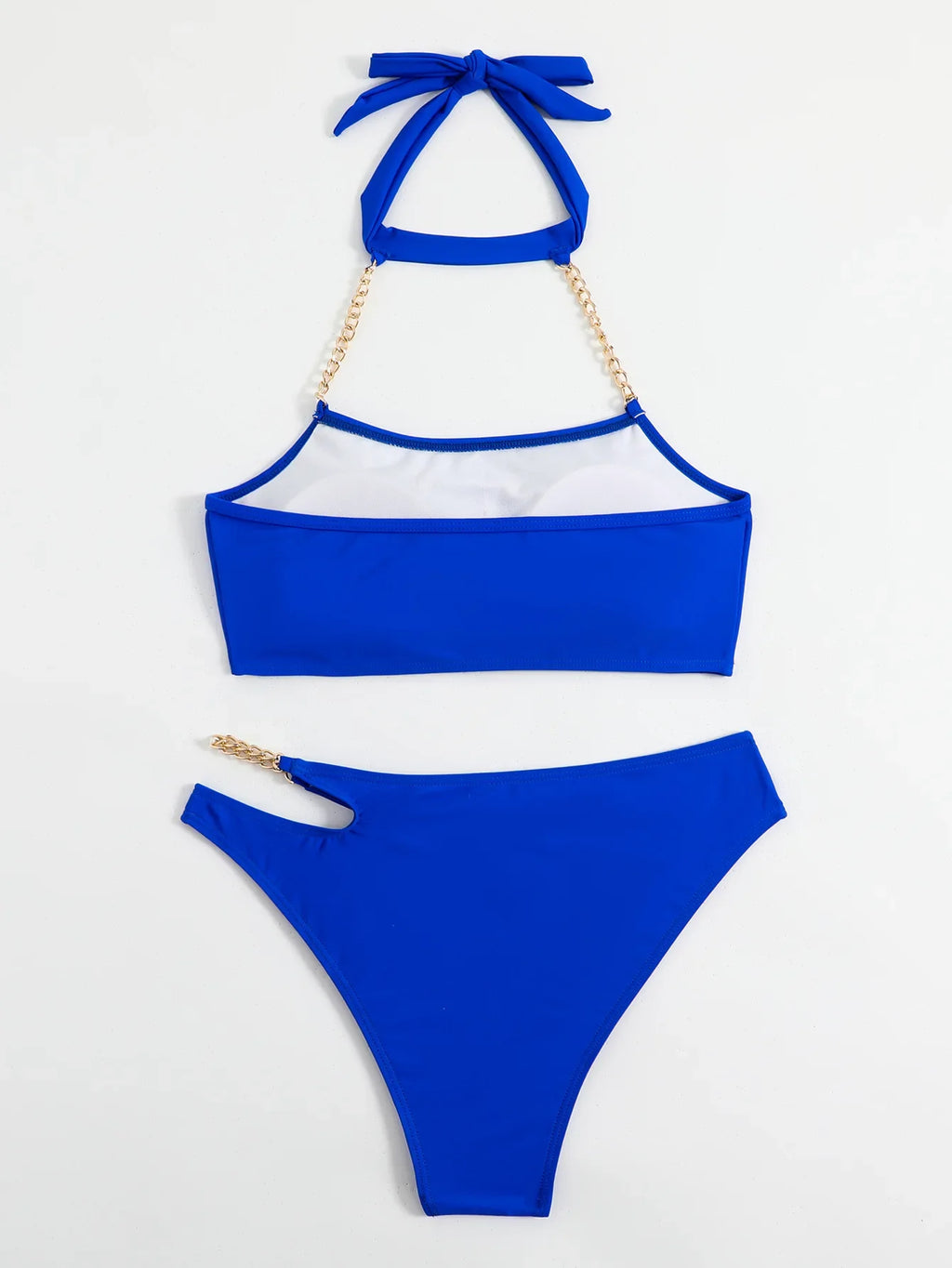 DEKA Women Push Up Metal Chain Neck Bikini Set Shoulder Straps High Waist Bottom Swimwear Women Swimming Beach Bathing Suit