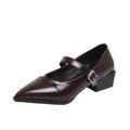 Mid-length Single Shoes Spring and Summer New Fashion Belt Buckle Pointed Toe Comfortable Shallow Toe Leather Shoes