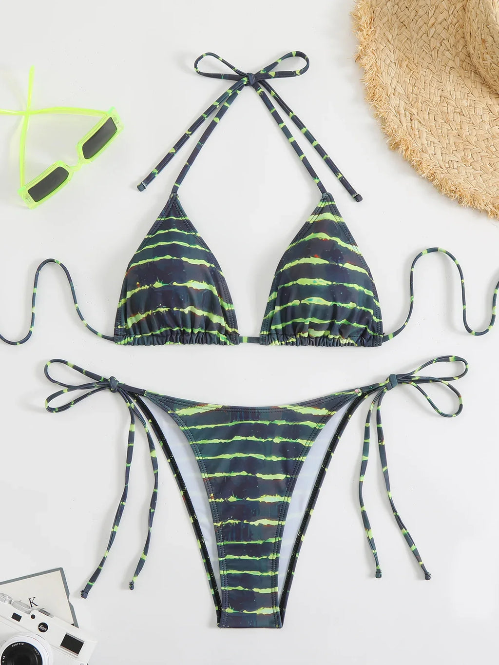 2026 Halter Triangle Bikinis Printed Swimsuit Women Sexy String Swimwear Female Bathers Swimming Bathing Swimming Swim Suit