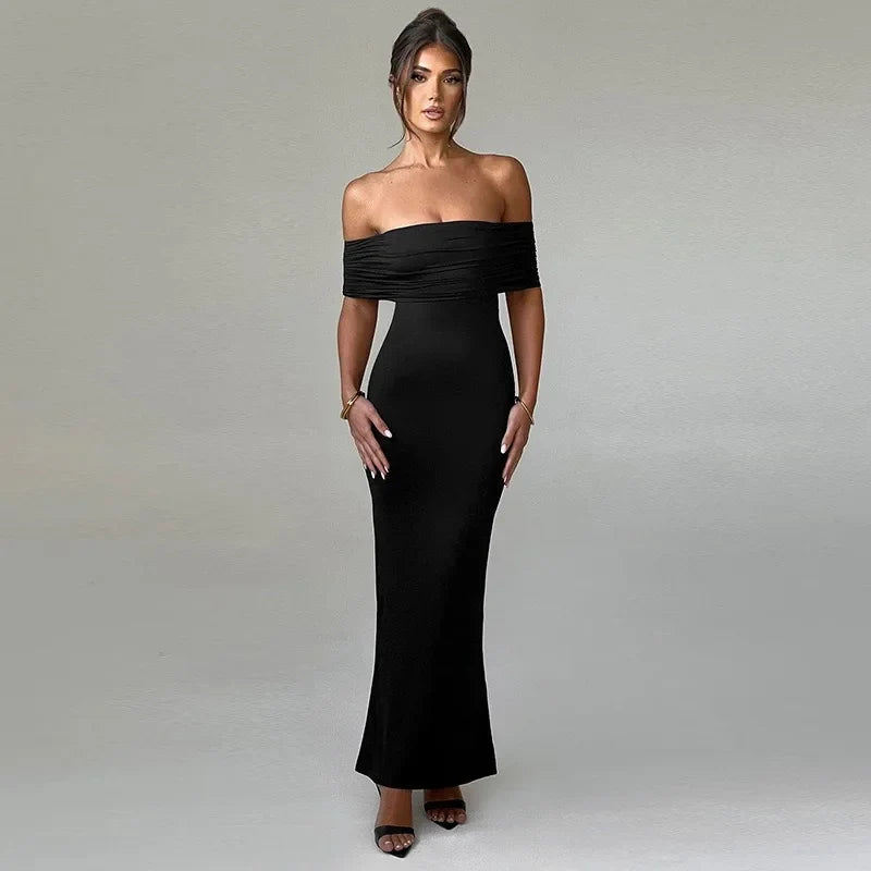 Temperament Slim Strapless Long Dress Women Solid Color Sexy Off-shoulder Backless Package Hip Sleeveless Club Party Dresses