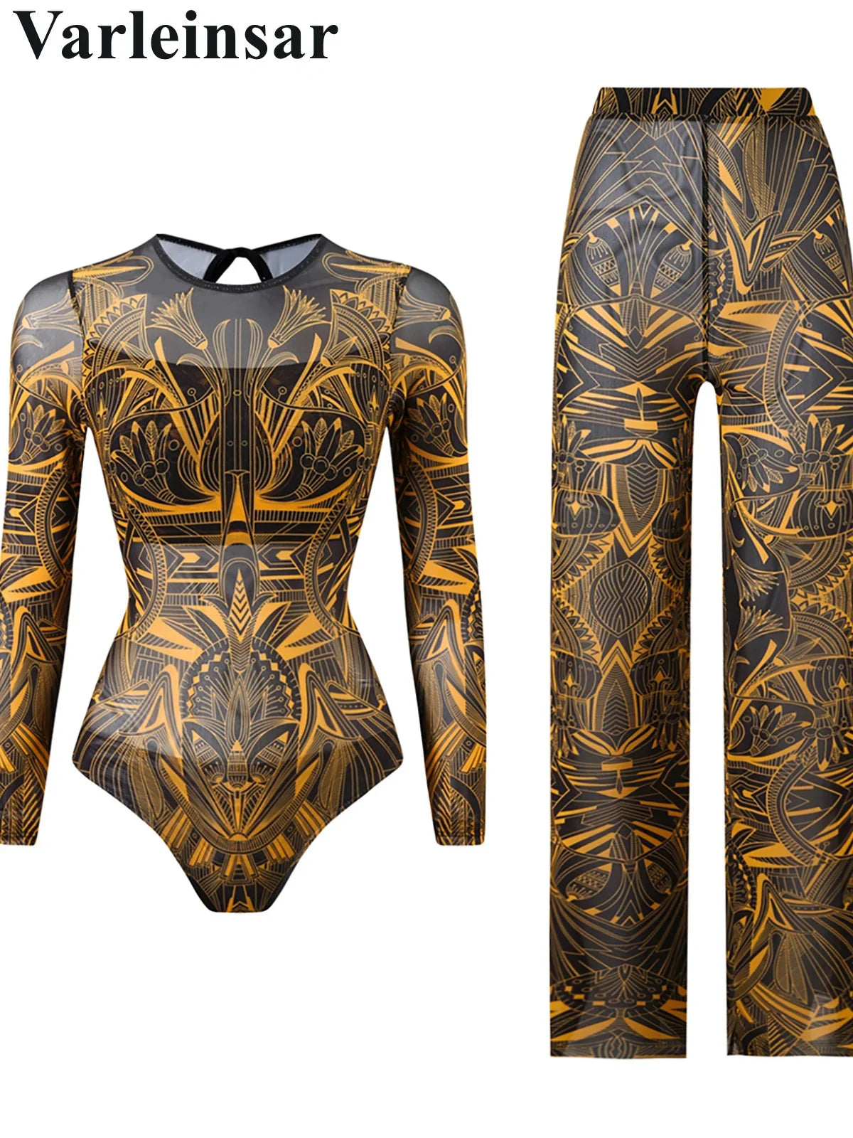 S - XXL New Printed Long Sleeve With Pants Women Swimwear One Piece Swimsuit Female Floral Padded Bather Bathing Suit Swim V7176
