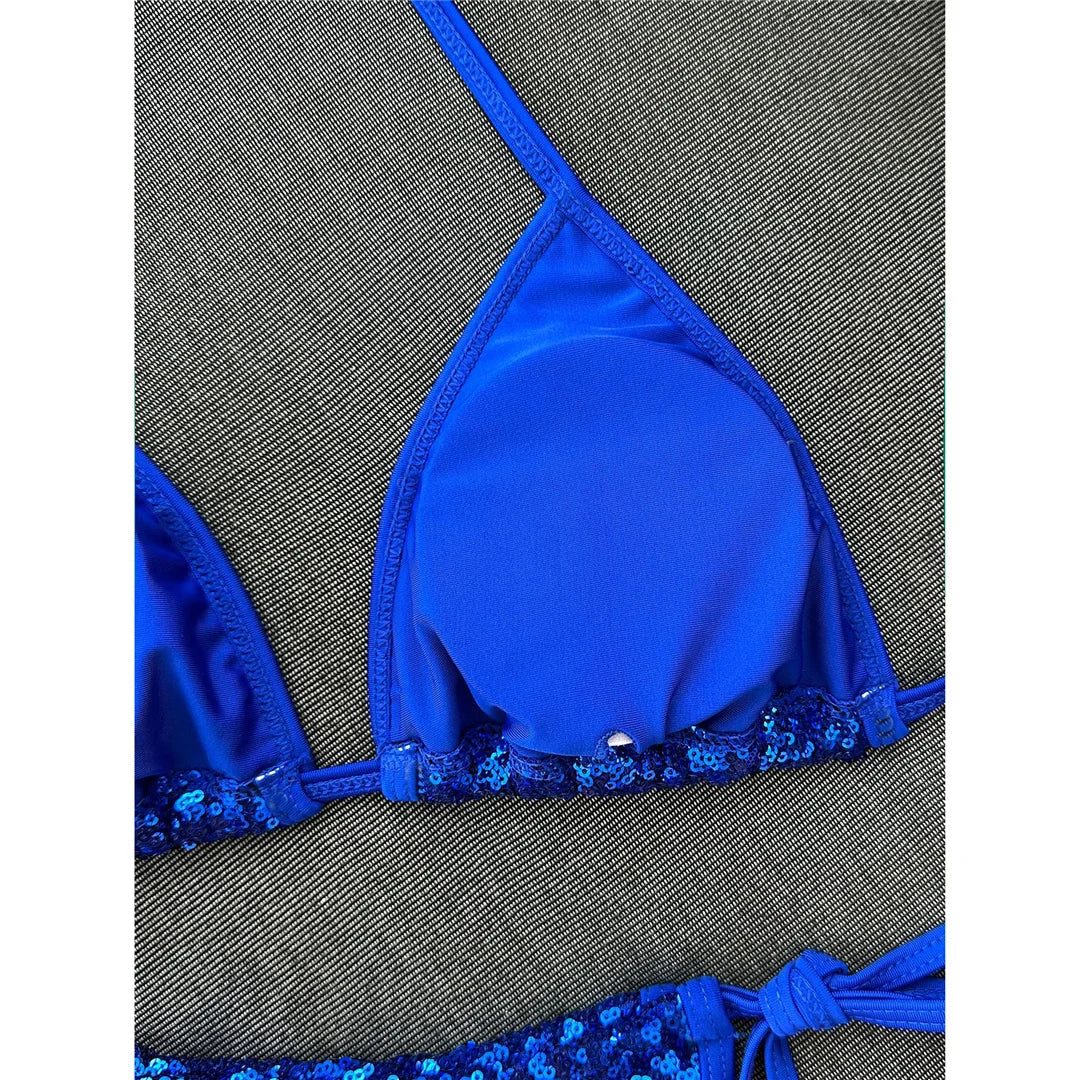 Sequins Halter Bikini Female Swimsuit Women Swimwear Two-Pieces Bikini Set High Cut Leg Padded Bather Bathing Suit Swim V8302