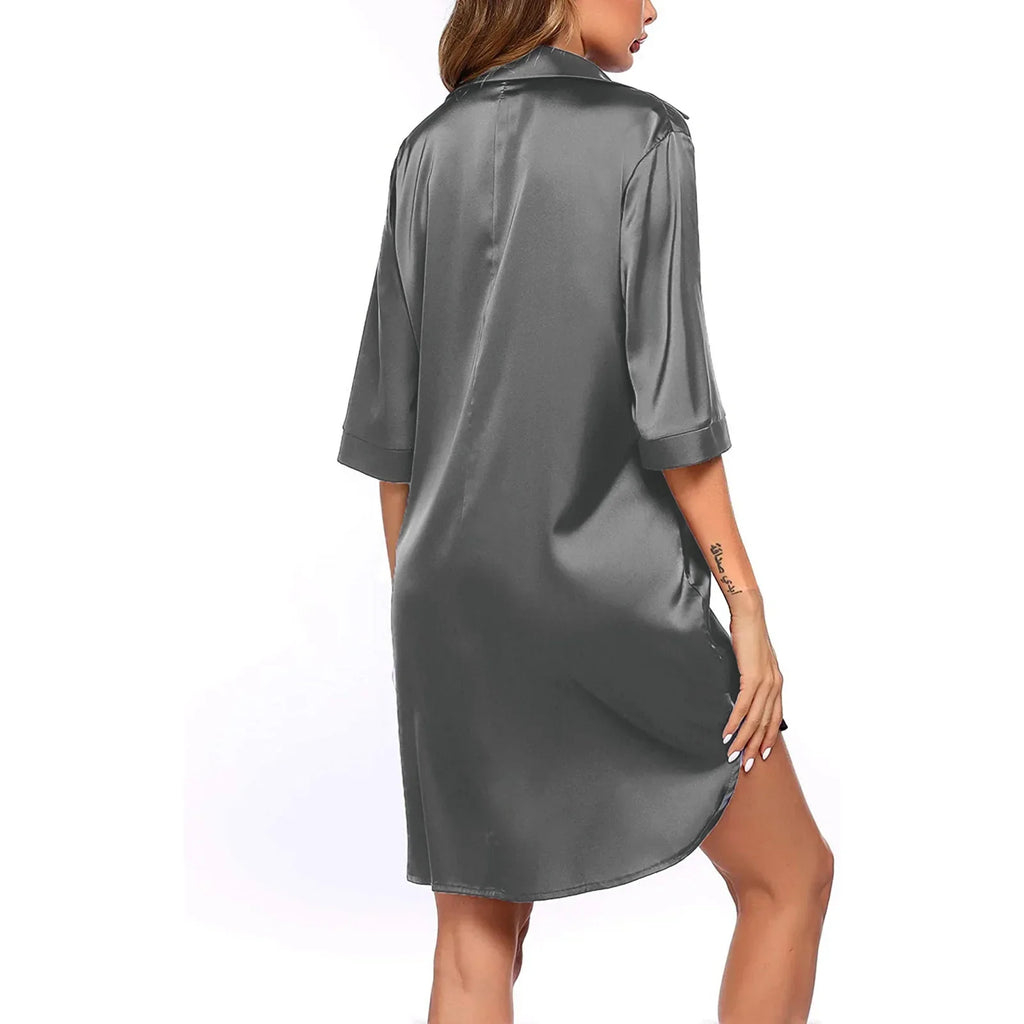 New Women's Solid Color Silky Comfortable Soft Pajamas Sexy Short Sleeve Nightshirt Smooth & Skin-Friendly Home Sleepwear Lounge