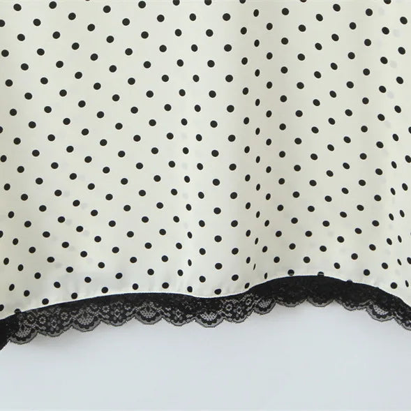 Style Lace Trim Spliced Camisole Dress For Women Polka Dot Print Vacation Beach Long Dress Backless Deep V Sleeveless Dress 82UF