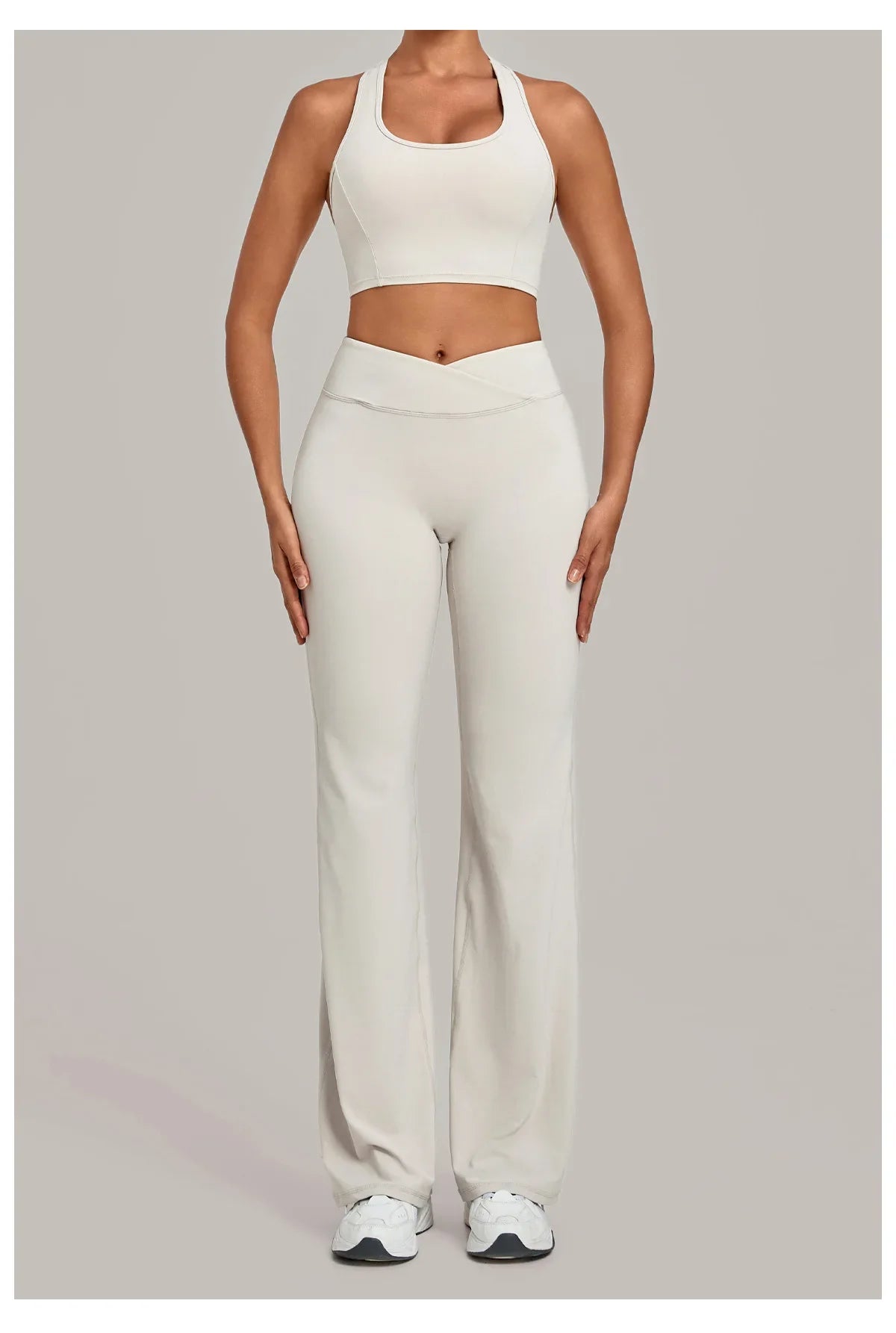 Breathable Stretch Yoga Sets Women Quick Drying Shockproof Sports Bra High Waist Bell Bottom Pants Gym Two-piece Fitness Suit
