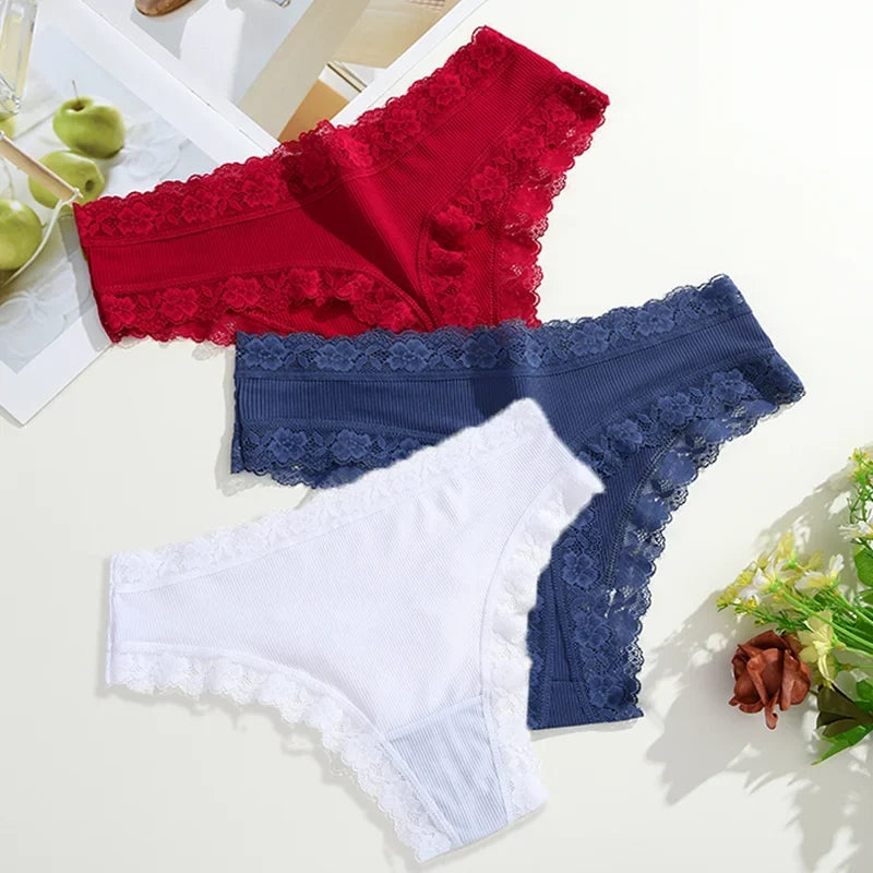 3Pcs Women Cotton Lingerie Sexy Thong Soft Fashion Panties Femme Design Underwear Pantys Underpant Lingerie Lace Intimates S-XL