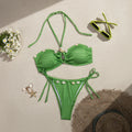 Wrinkled Hollow Out Halter Strappy Bikini Women Swimwear Female Swimsuit Two-pieces Bikini Set Bather Bathing Suit Swim Lady