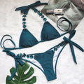 DEKA Women Diamond Bikini Set Rhinestones Swimwear Halter Wrinkled Bikini Female Two-pieces Swimsuit Bather Bathing Suit Swim