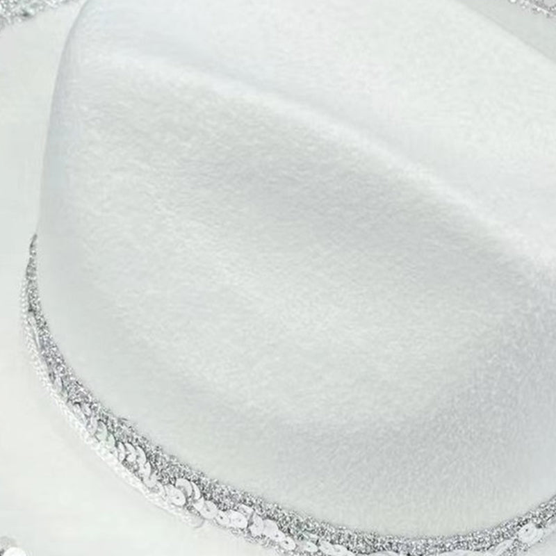 Women Shiny Sequined Wide Brim Cowboy Hat Western Style Sun Cap for Club Party