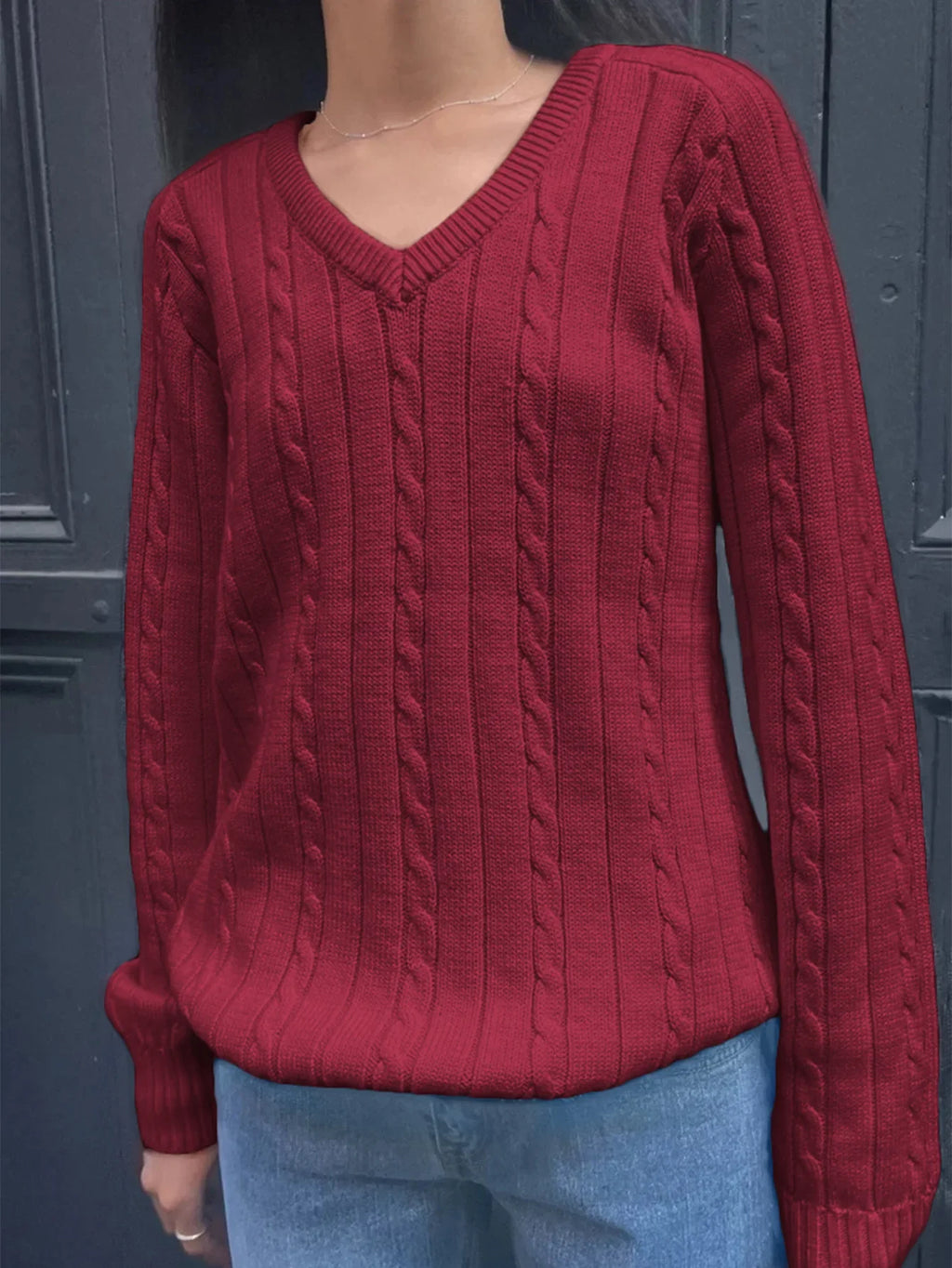 Phantasy Retro Solid Color Sweater Winter Women's V-Neck Casual Simple Loose Knit Sweater Trendy Spring Autumn Winter Sweater