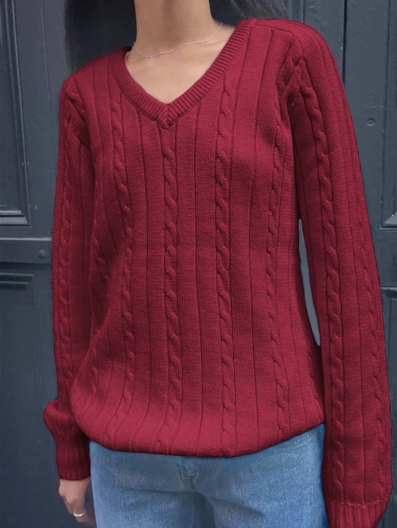 Phantasy Retro Solid Color Sweater Winter Women's V-Neck Casual Simple Loose Knit Sweater Trendy Spring Autumn Winter Sweater