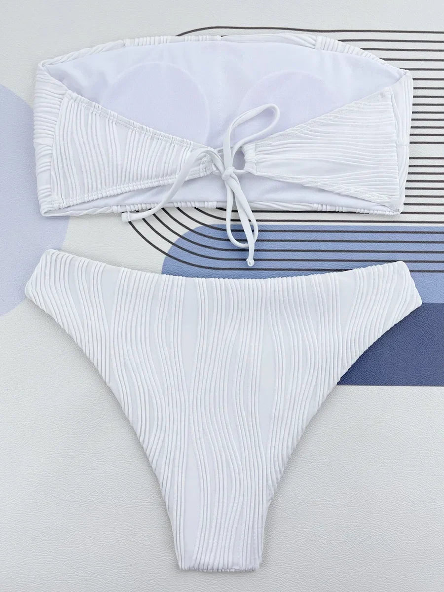2025 Sexy Bandeau Strapless Wrinkled Bikini Women Swimwear Female Swimsuit Two-pieces Bikini set Bather Bathing Suit Swim Lady