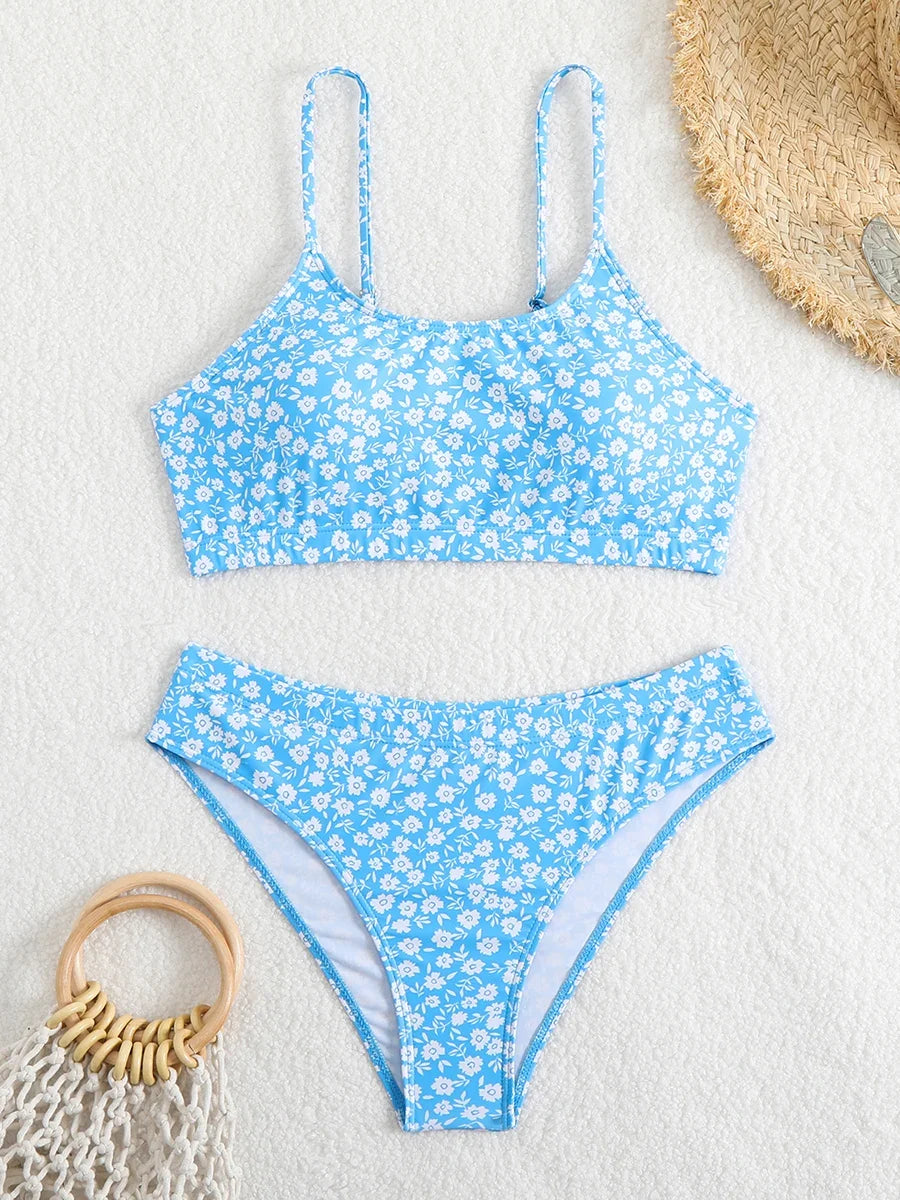 2025 Strappy Bikini High Waist Swimsuit Women Sexy Printed Swimwear Female Bathers Swimming Bathing Swimming Swim Suit Beachwear