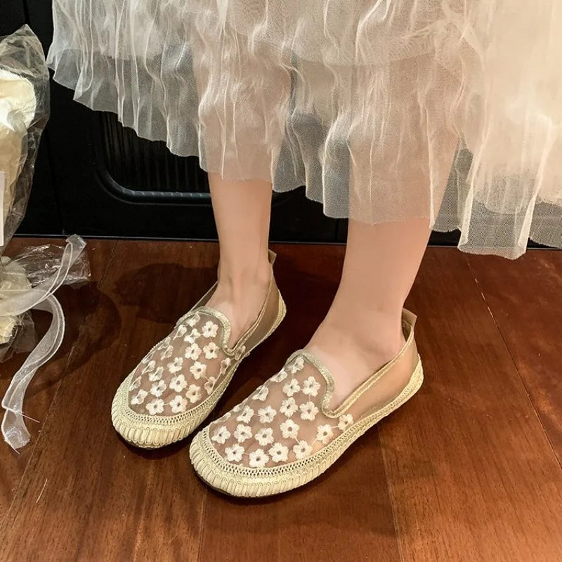 Fashion Summer  Breathable Shoes 2026 New in Light Casual Offer Flat Flowers Rhinestone Ladies Footwear