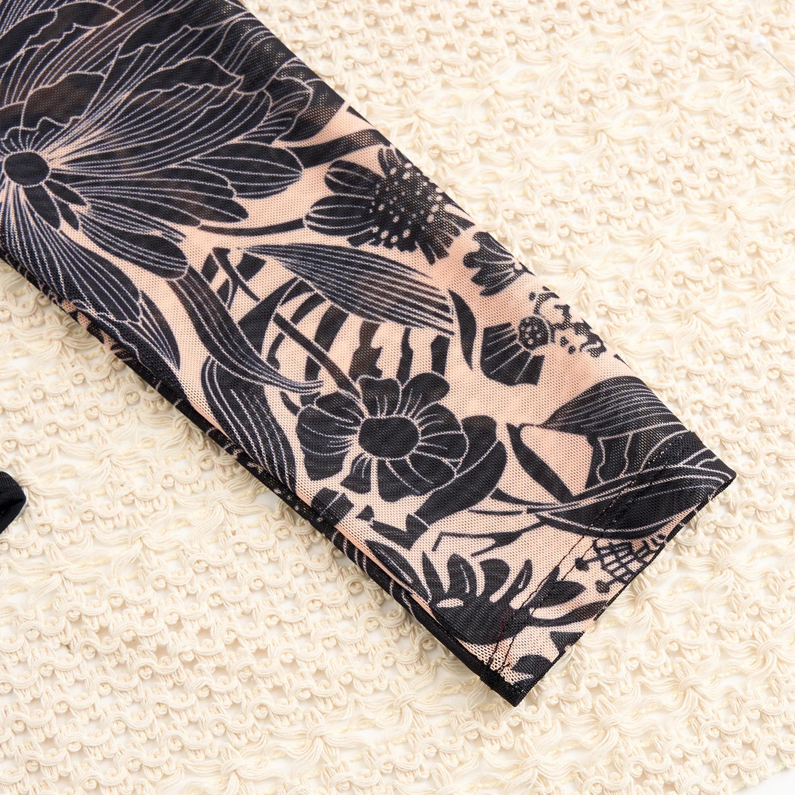 Vintage Black Floral Print One Piece Swimsuit Women Summer Long Sleeve Slim Fit Swimwear Skirt Set 2025 Holiday Bathing Suits