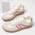Korean Pink Striped Flat Shoes Women Spring Autumn Lace Up Platform Sneakers Woman Plus Size 42 Low Heel Casual Shoes Female