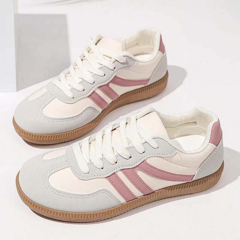 Korean Pink Striped Flat Shoes Women Spring Autumn Lace Up Platform Sneakers Woman Plus Size 42 Low Heel Casual Shoes Female