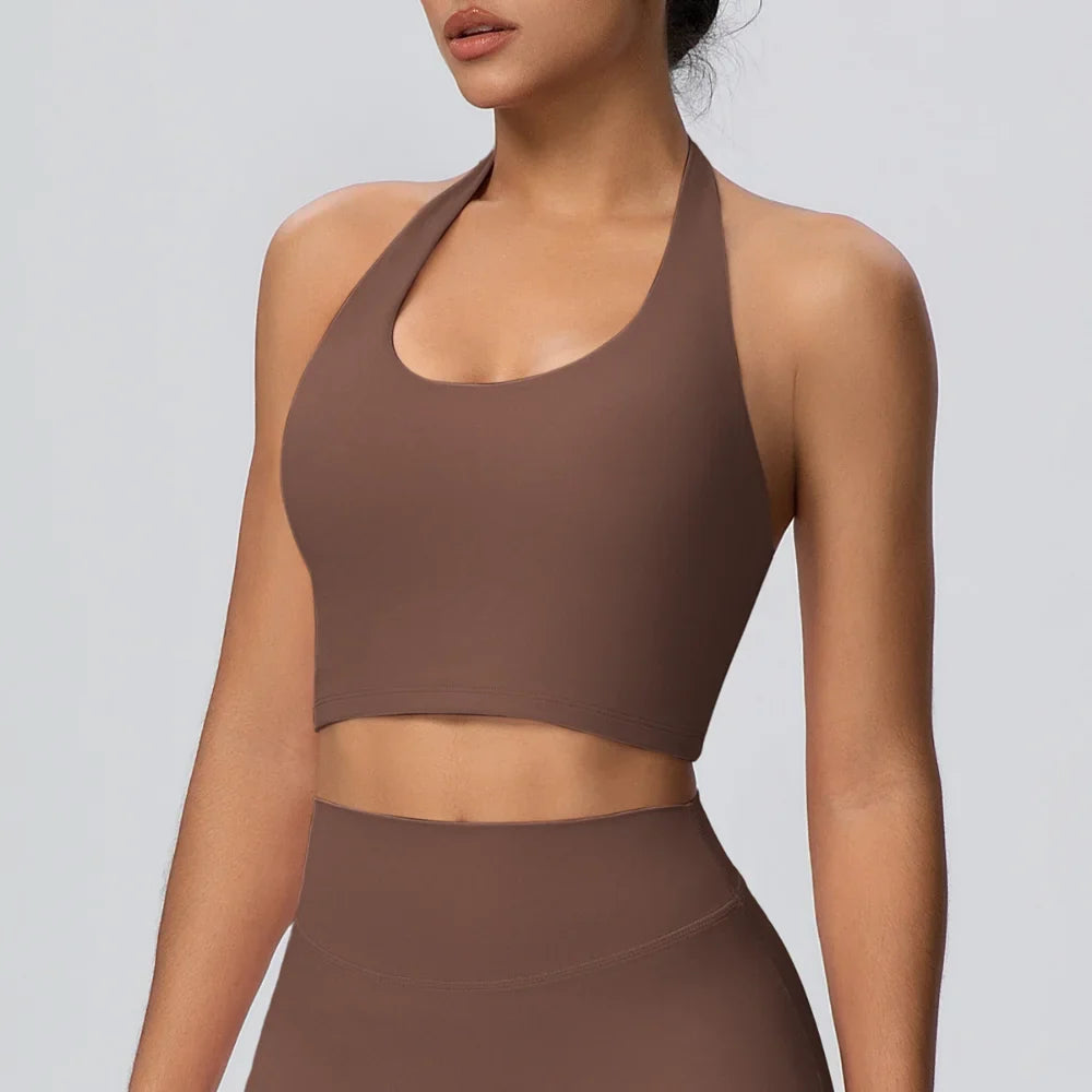 Sexy Gym Women's Sports Bra Breathable Hanging Neck Backless Sports Bra Women's Comfortable Exercise Pilates Training Yoga Top