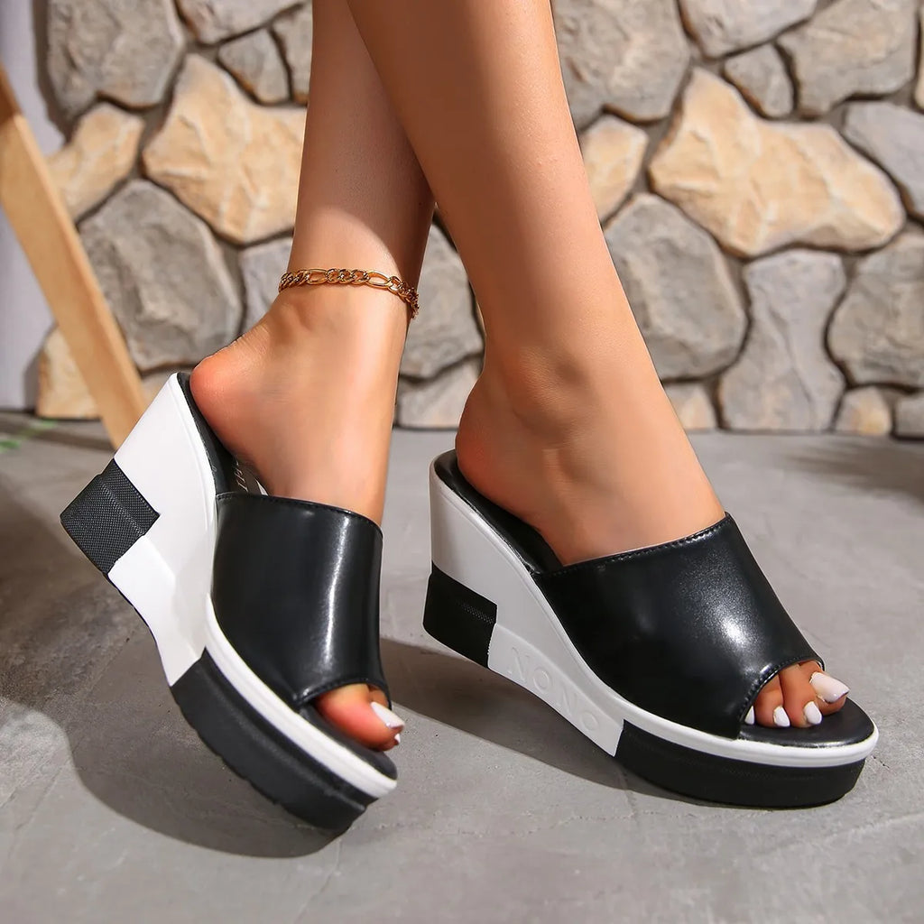 Women Wedges Slippers Summer High Heel Shoes Thick Sole Plus Size 42 Slip-on Style Female Street Fashion Sandals Outdoor Slides