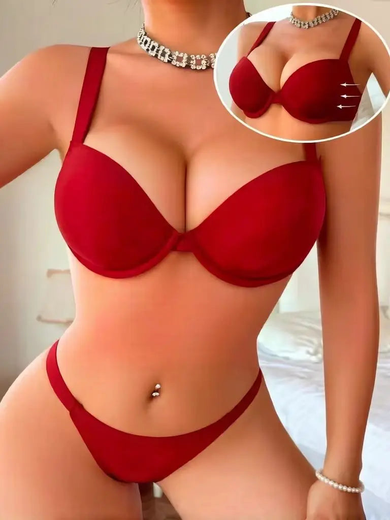 Sexy Underwire Two PiecePush Up Push Up Bras lingerie Set For Women Thickened chest cushion small chest appears larger B2051
