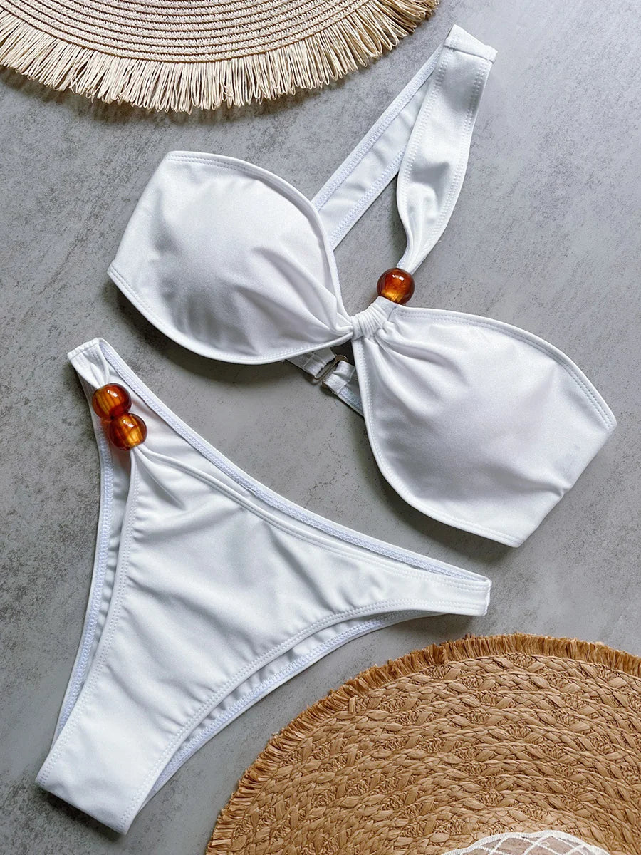 Asymmetrical One Shoulder Bikini Women Swimwear Female Swimsuit Two-pieces Bikini Set High Cut Leg Bather Bathing Suit Swim Lady
