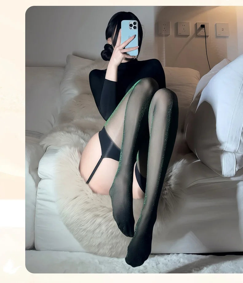 New Sexy Stockings Sexy Garter Stockings Nightclub Garter One-piece Stockings Pure Desire Shiny Eye-catching Lady Long Tube JQFO