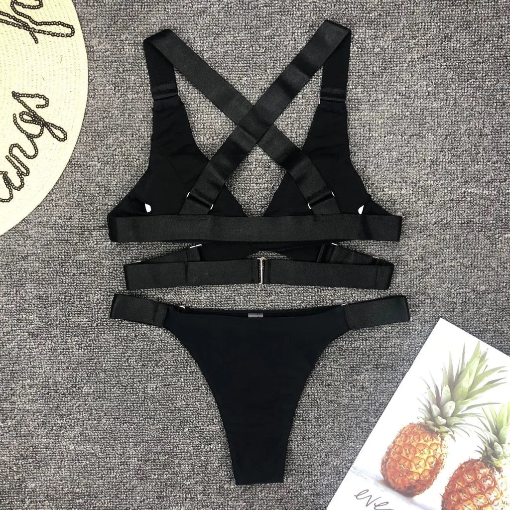Sexy Adjustable Buckle Bandage Vevlet Bikini 2025 Women Swimsuit Female Bikinis Swimwear Two Pieces Bikini Set Bathing Suit Swim