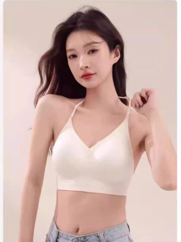 American Style Backless Bra Or Women Multiway Halter Bralette Push Up Small Chest Gather Sexy Cross U Back No Underwire Seamless