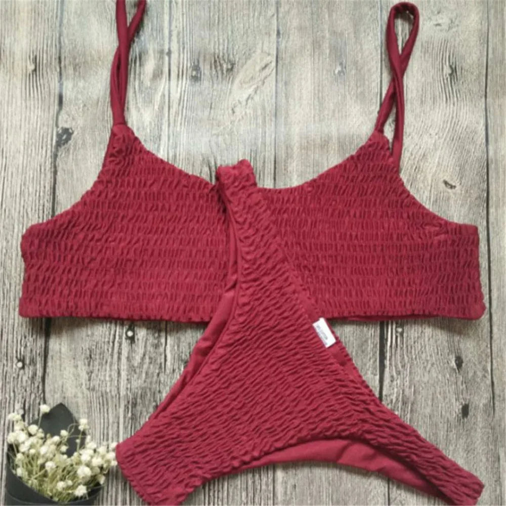 Sexy Wrinkled Butterfly Printed Bikini Female Swimsuit Women Swimwear Two-Pieces Bikini Set Bather Bathing Suit Swim Lady V713