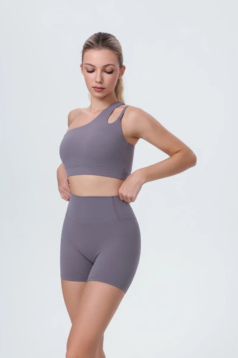 DIA FIT JOY Yoga Sports Bra Single Shoulder Irregular Strap Naked feel Sensation Beautiful Back Design Comfortable Breathable