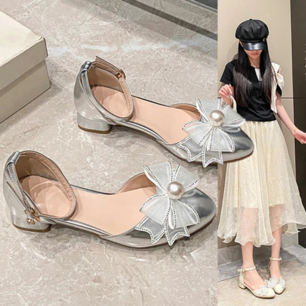 Girls Bowknot Crystal Party Wedding Princess Shoes Sandals for Women Dress Shoes Size 32-40