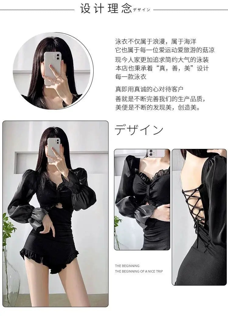 New long sleeved swimsuit for women slimming and conservative soaking in hot springs one-piece high-end sense swimsuit for women