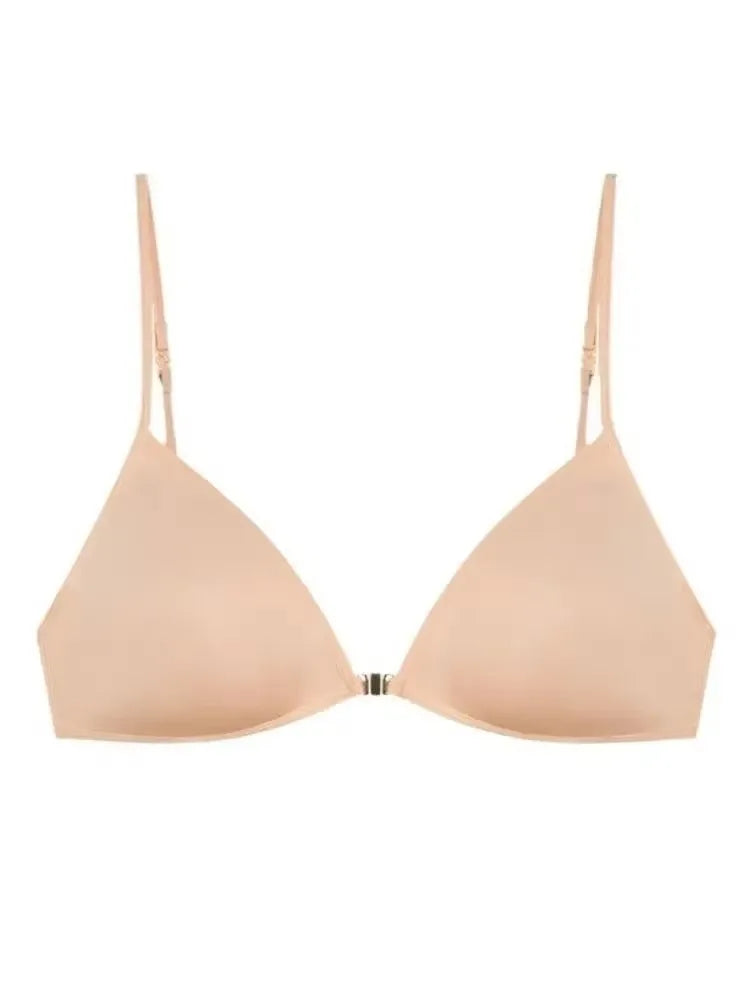 MOYISU French Triangle Cup Underwear Women's Thin Straps Beautiful Back Halter Invisible Front Buckle Bra Thin Seamless Bra