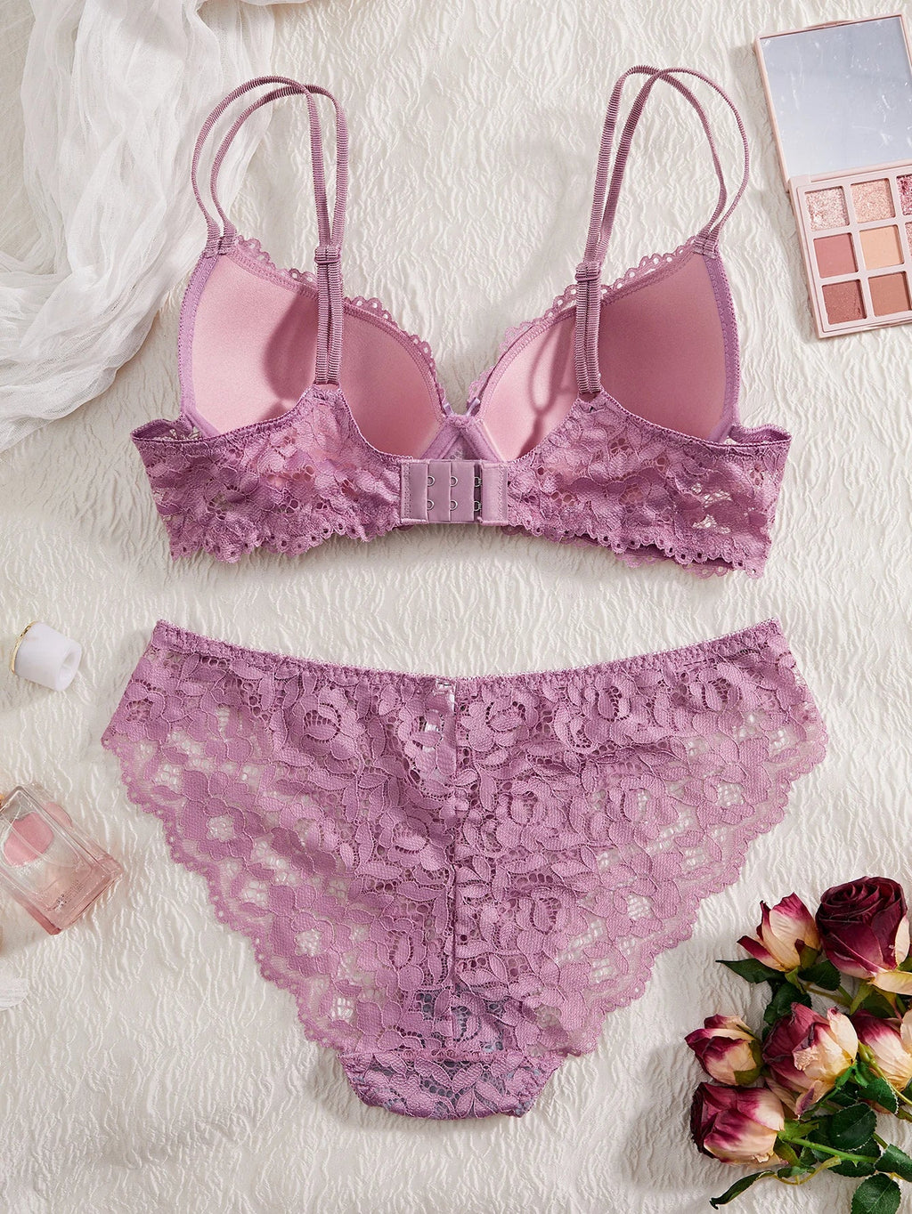 6-Piece Set Lace Women's Underwear Set No Lining Lace Push up Bra Comfortable Fitting Sexy Mesh Lace Panties Women's Bra Set