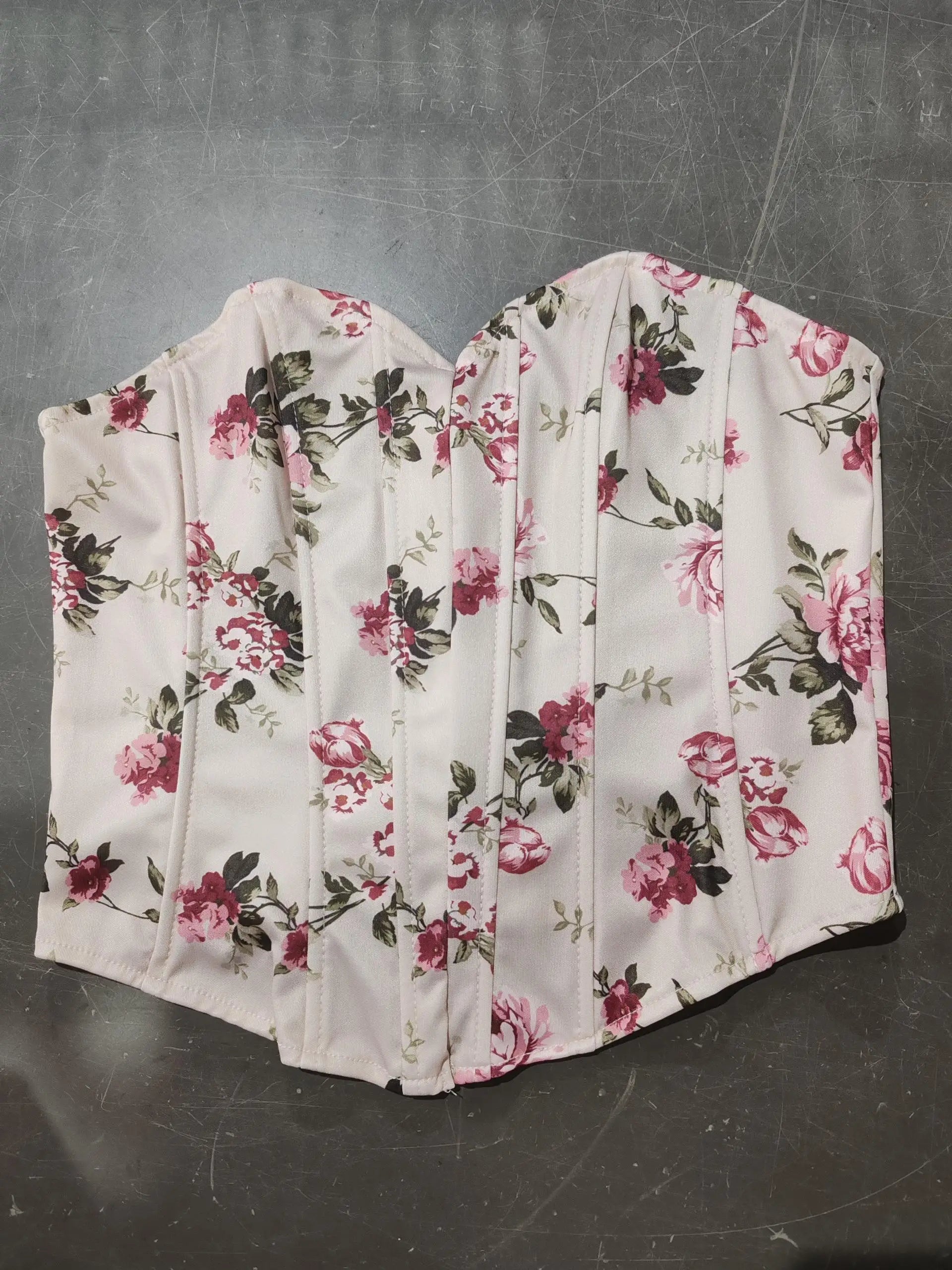 Summer Women Floral Y2K Crop Tops Printed Sleeveless Fishbone Corset Woman Sexy Backless Slim Strapless Streetwear Camisole