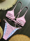 Cross Back Hollow Out Bikini Female Swimsuit Women Swimwear Two-pieces Bikini Set High Leg Cut Bather Bathing Suit Swim Lady