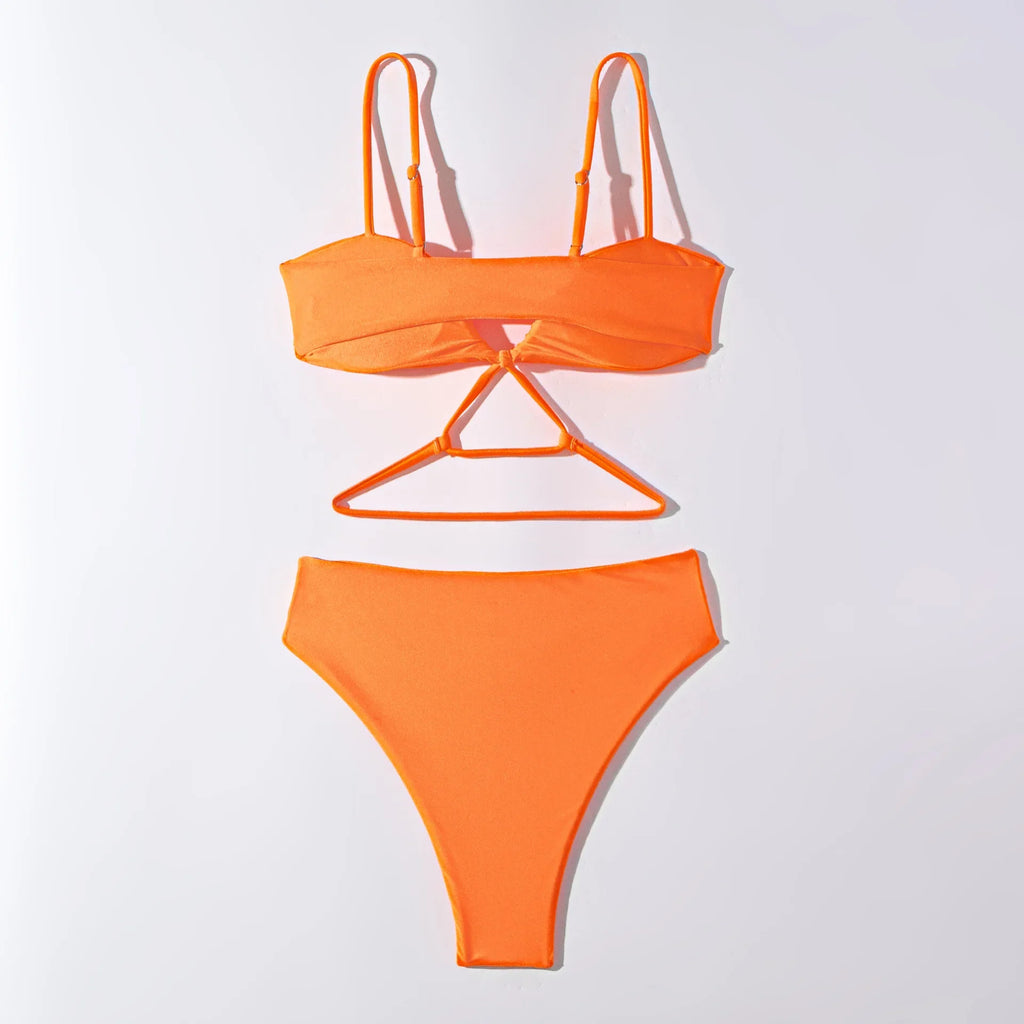 V Neck Wrinkled Stain Bikinis Female Swimsuit High Waist Bikini Women Swimwear Two-pieces Bikini Set Bather Bathing Suit Swim