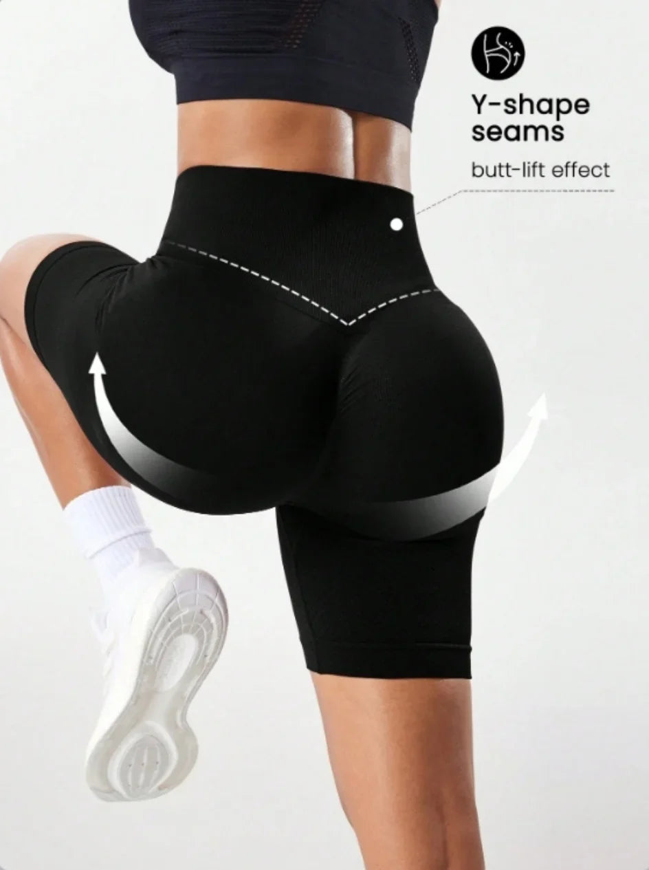 High waisted tight fitting sports shorts for women, fitness yoga pants, elastic and breathable running pants, fashionable and sl