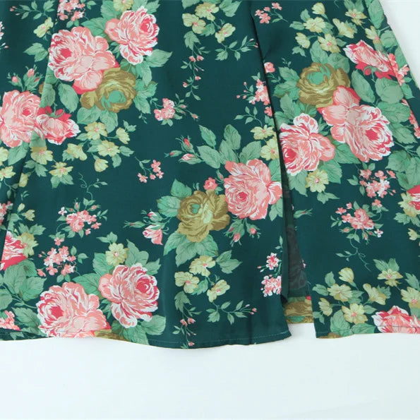 Floral Print Slim-fit Side-slit Camisole Dress For Women With Double Shoulder Straps And Semi-elastic Back Mid-length Skirt 9UCW