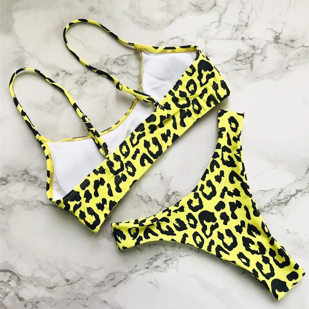 New S - XL Sexy Hot Pink Leopard Bikini Women Swimwear Female Swimsuit Two-piece Bikini set Bather Bathing Suit Swim Lady V871P