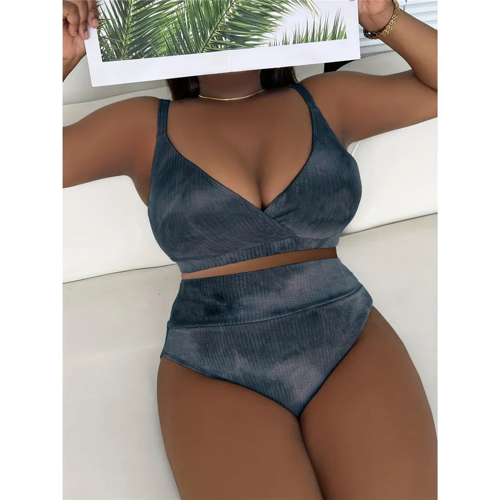 0XL - 4XL New Tie Dye Bikini Large Size Swimwear Plus Size Women Swimsuit Female Two-pieces Bikini set Bather Bathing Suit V5303