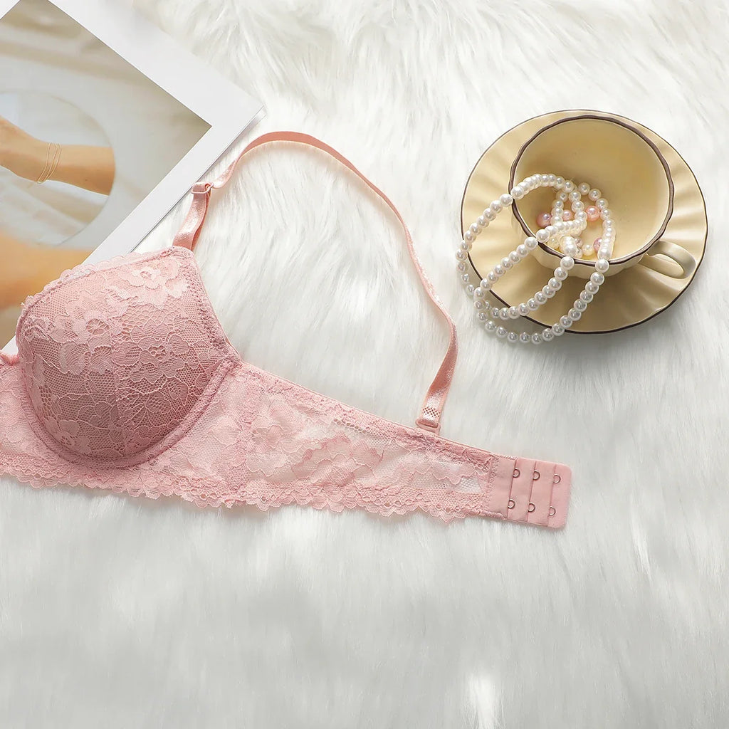 Beautiful Design Sexy Underwear Women's Pink Lace Underwear Back Button Bra Top Flower Comfortable Close fitting Underwear B6048