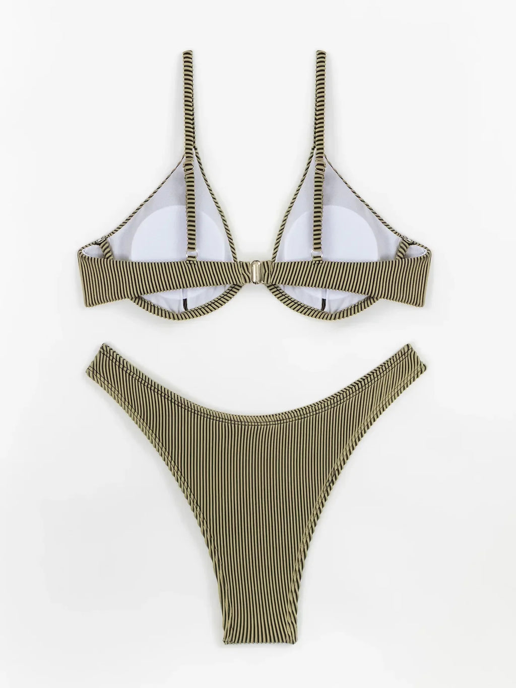 2026 New Women's Underwire Bikini Set,solid Color 2-piece Pit Striped Swimsuit,Fashion Sexy V-neck Bathing Suit with Chest Pad