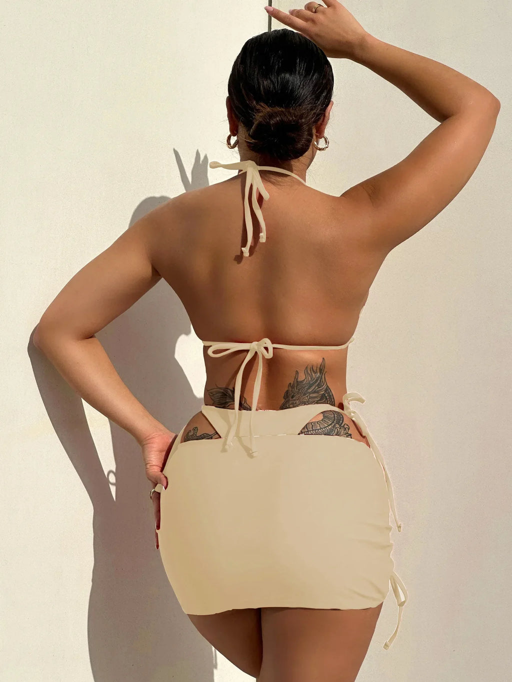2026 Summer Leopard Print 3 Pieces Suit Swimwear Reversible Sexy Halter Lace-up Bikini Set Drawstring Skirt Cover Up Beachwear