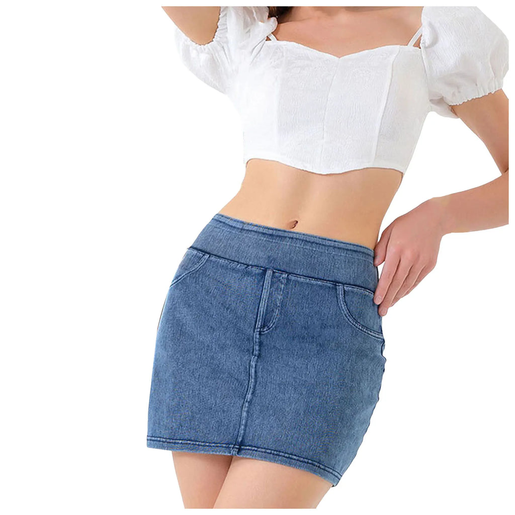 Sexy Hip Mini Denim Skirt High Elastic Slimming Jean Skirt Summer Jeans Harajuku Streetwear Sexy Hot Girl Casual A-Line Skirts
