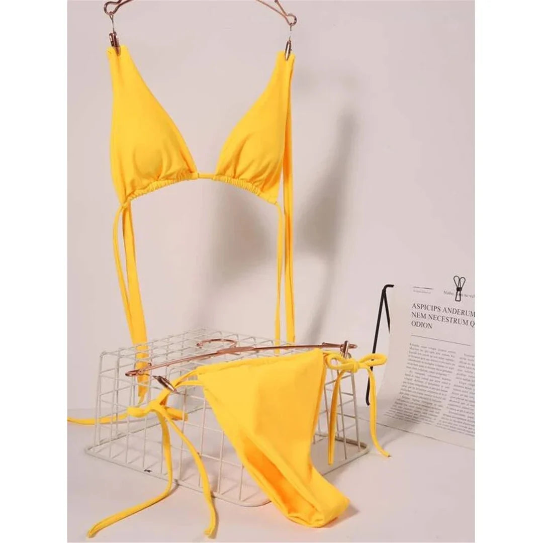 Sexy 11 Color Halter Mini Micro Thong Bikini Female Swimsuit Women Swimwear Two-pieces Bikini set Bather Bathing Suit Swim V4064