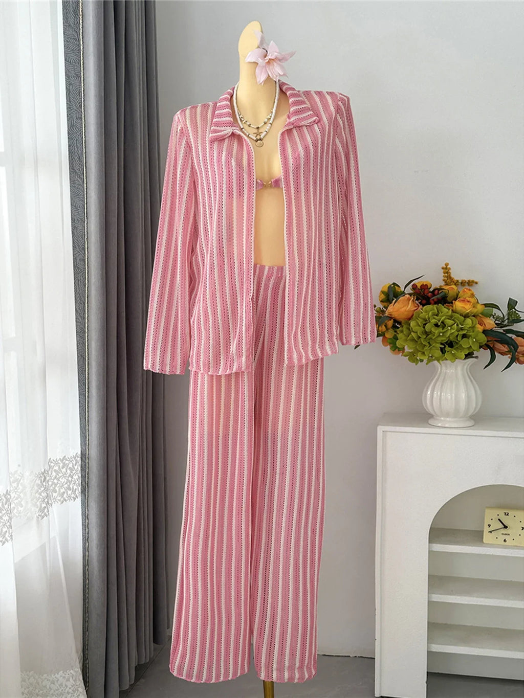 4PCS Striped With Long Sleeve Pants Bikini Female Swimsuit Women Swimwear Bather Bathing Suit Swim Four-pieces Bikini set K8072