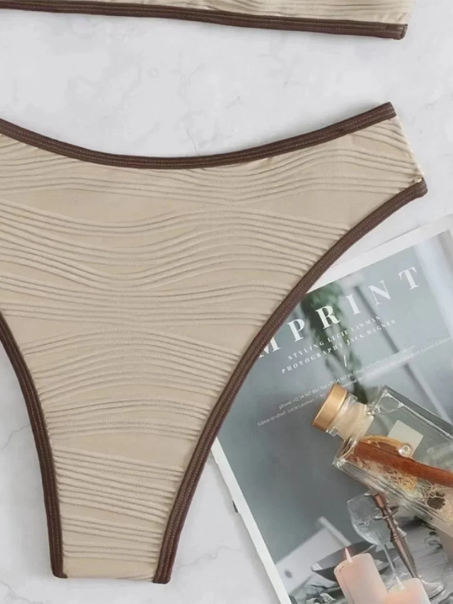 Contrast Binding Bandeau Bikinis 2026 Women Sexy Swimsuit Solid Padded Swimwear Female Bathing Suit Swimming Summer Beachwear
