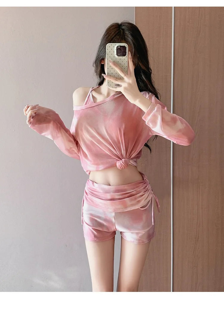 Two-piece swimsuit conservative three-piece set 2026 new slimming and flesh-covering long-sleeved hot spring swimwear