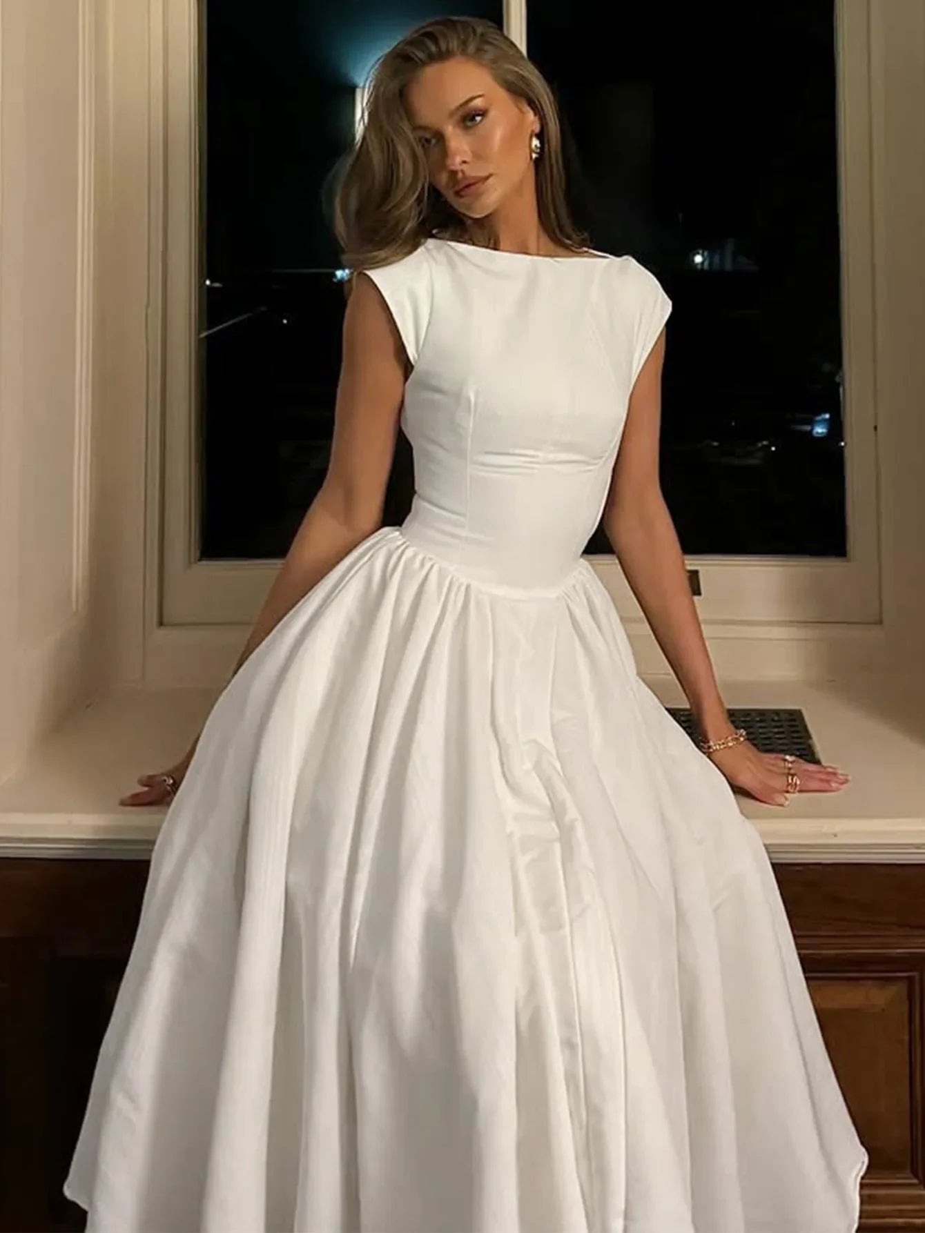 FDYOUI Elegant Sleeveless Backless A-line Party Dress for Woman 2026 Summer Tunics High Waist Solid Wedding Evening Prom Dresses